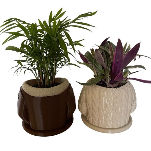 Cozy Duo: Cable Sweater & Aviator Jacket Planter Set - Perfect Grandma & Grandpa - Picture 10 of 14